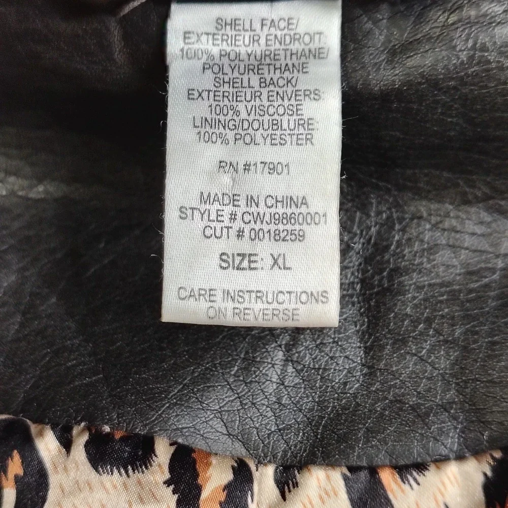 Cruel Womens Faux Leather Biker Jacket Metallic Black Leopard Lining XL - Picture 12 of 15